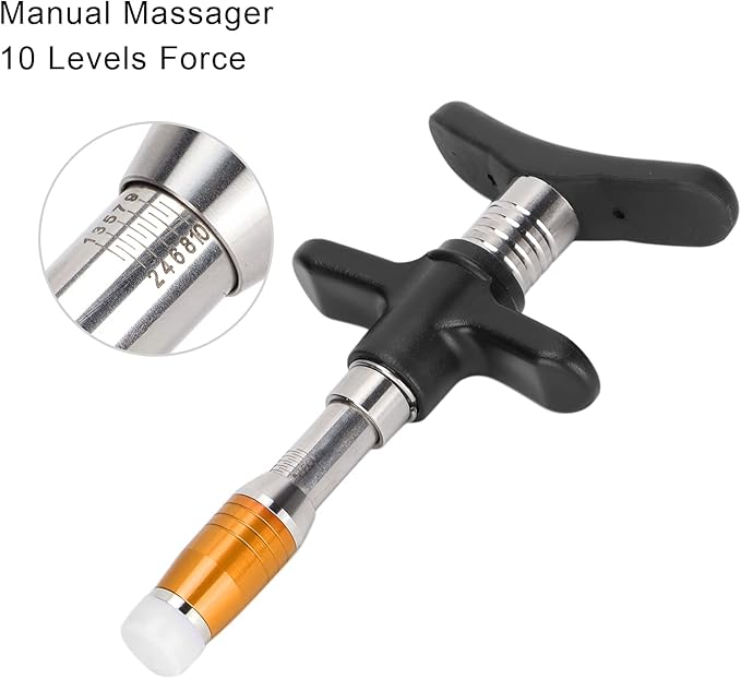 ZJchao Chiropractic Adjustment Tool, 10 Levels Manual Single Head Spinal Massager Hand Back Massage Tool Gun Device Portable Chiropractic Adjustment Tool (Gold)