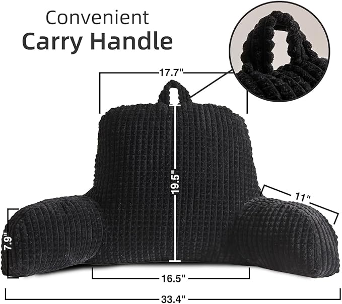 Holawakaka Adults Reading Pillow with Arms, Backrest Reading & Rest Pillows for Sitting Up in Bed, Bed Rest, Lounging, Working on Laptop,Arms Back Support Cushion for Men Women Teens, Black