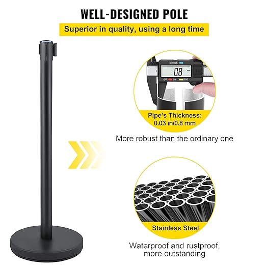 VEVOR Crowd Control Stanchions, 6-Pack Crowd Control Barriers with 3PCS 6.5FT Retractable Belts, Stanchion Posts Queue Pole for Crowd Control Barriers, Easy Assembly
