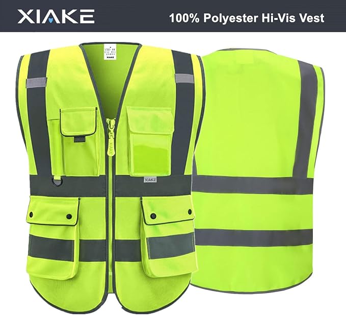 XIAKE Reflective Safety Vest for Men & Women High Visibility Class 2 Vest with Pockets Meets ANSI Standards