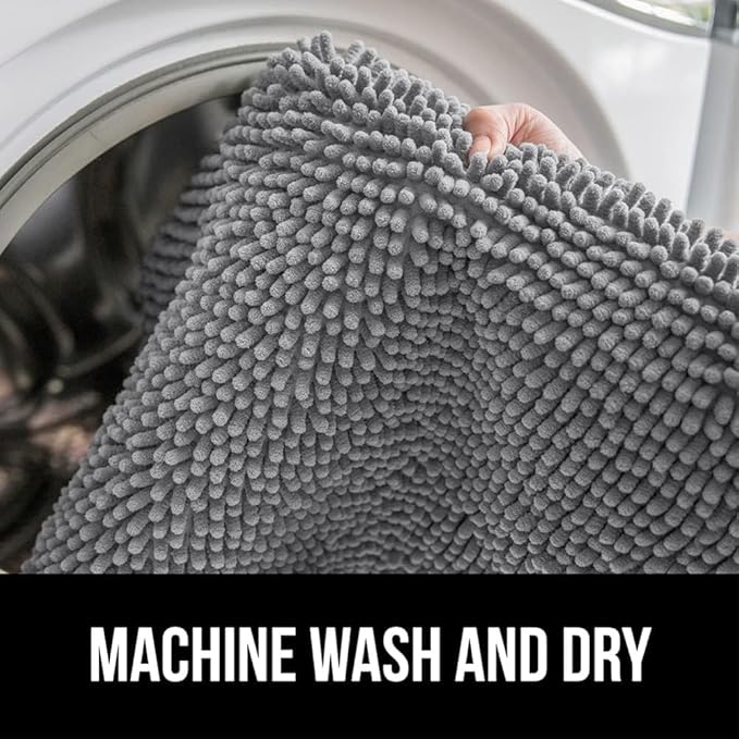 GORILLA GRIP Bathroom Rug Sets 3 Piece, Bath Mat Set and Oval Toilet Base with Rubber Backing, Plush Absorbent Shaggy Chenille Washable Mats, Includes 24x19.5, 24x17 and 36x24 Inch Rugs, Grey