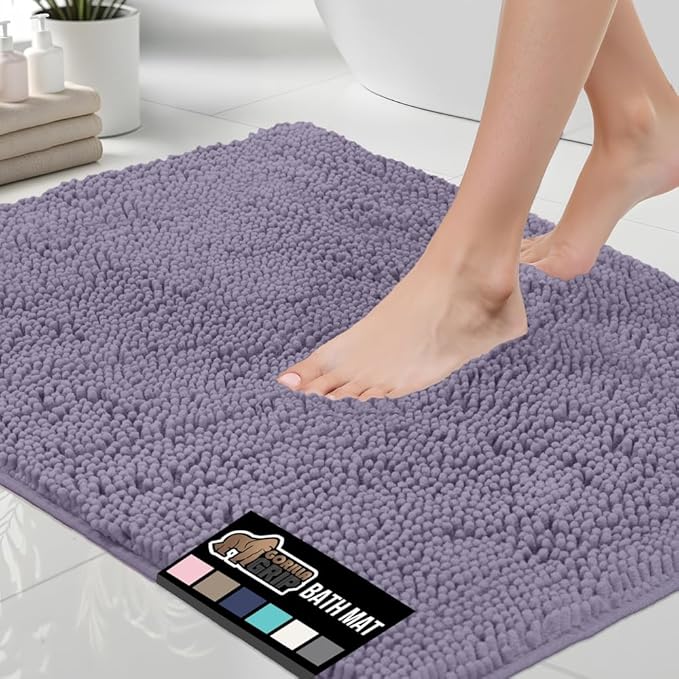 GORILLA GRIP Bath Rug Mat 30x20, Thick Soft Absorbent Chenille, Quick Dry Microfiber Mats, Rubber Backing Washable Shower Floor Rugs, US Designed Bathroom Bathmat Home Decor Accessories, Light Purple