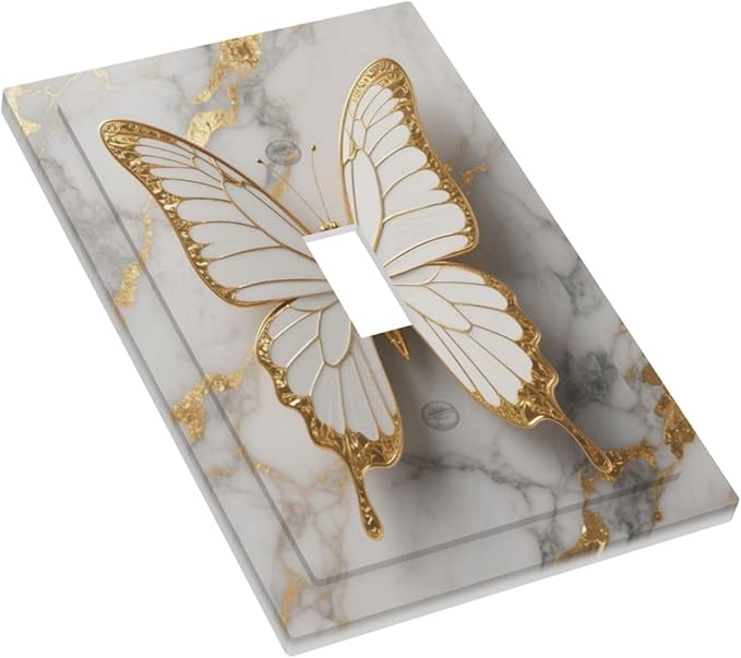 Gold Marble Shine Butterfly Abstract Modern Print Decorative Light Switch Cover 1 Gang Single Toggle Device Electrical Faceplate Switchplates Decorator Outlet Wall Plate for Bed Room Bathroom Decor