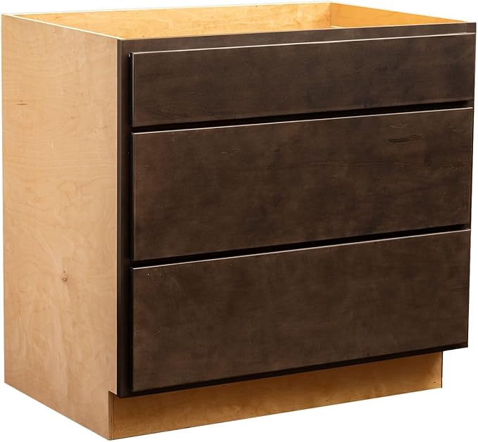 Quicklock RTA (Ready-to-Assemble) | Base Kitchen Cabinets - Shaker Style | Made in America (Espresso Stain, 15" W x 34.5" H x 24" D 3 Drawer Pots and Pans)