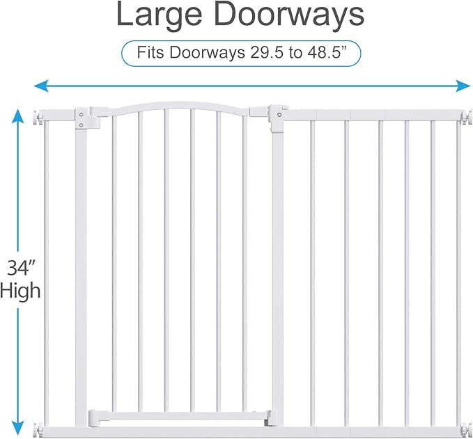 Great Gates Pet Gate - Durable Steel Gate for Stairs - Self-Closing Door & 2-Step Child Proof Lock - Wall-Friendly Dog Gates for Doorways (Fits Most) - 29.8"- 47.5", 34” Tall