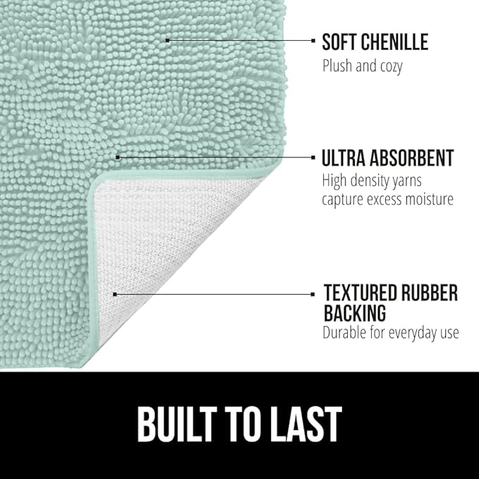 GORILLA GRIP Bathroom Rug Sets, Soft Chenille 2 Piece Area Rugs Set, Toilet Base Mat and 30x20 Carpet, Absorbent Microfiber Washable Mats Dry Quickly, Home Décor and Bath Room Accessories, Seablue