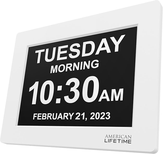 American Lifetime Upgraded Version, Day Clock Extra Large Impaired Vision Digital Clock with Backup and 5 Alarm Options, White