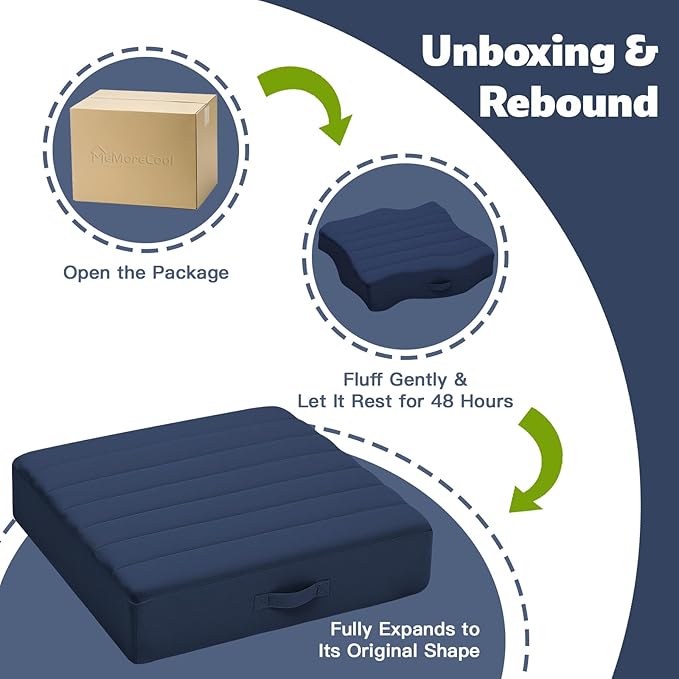 MeMoreCool Square Floor Pillows for Adults Kids, 2 Sets Large Meditation Cushion with 5" Thick Foam and Washable Tufted Cover, 24 Inch Navy Seat Floor Cushions for Sitting and Yoga