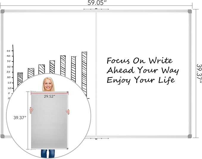 Lockways Large Magnetic 60" x 40" Dry Erase Board, Foldable Wall Mounted Whiteboard| White Board with Pen Tray for Business,Team,Home Office,Home Education