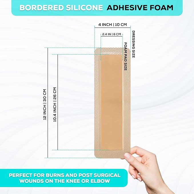 MedVanceTM Silicone - Bordered Silicone Adhesive Foam Dressing Size 4"x 12" (2.4"x10.4" Pad) Box of 5 dressings
