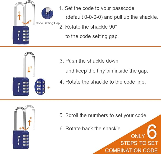 2 Pack disecu 2.6 Inch Long Shackle Combination Lock, 4 Digit Outdoor Waterproof Padlock for School Gym Locker, Sports Locker, Storage Unit, Gate, Fence, Toolbox, Cabinet (Blue)
