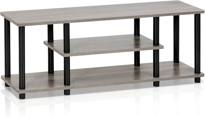 Furinno Turn-N-Tube No Tools 3D 3-Tier Entertainment TV Stand up to 50 inch TV, Round Tubes, French Oak Grey/Black