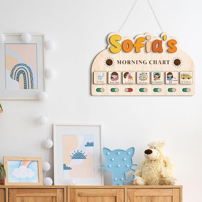 Morning Routine Chart, Morning Time Routine Chart, Kids Routine Chart, Wooden Daily Morning Routine Chart, Visual Schedule for Toddler Morning Routine
