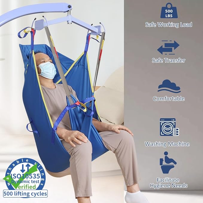 Patient Lift Slings for Home Use,Transfer Aids for Disabled and Elderly, Divided Leg Sling with Head Support,Hoist Sling for Toileting, Supports up to 500 lbs (Small)