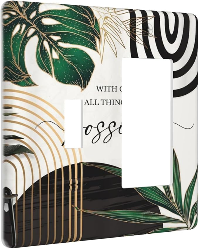 Boho Abstract Tropical Green Palm Leaf Mid Century Outlet Covers 1 Toggle 1 Rocker Combination Decorative Wall Plate Electrical Switch Plates Light Switch Cover Plate for Office Home Decor