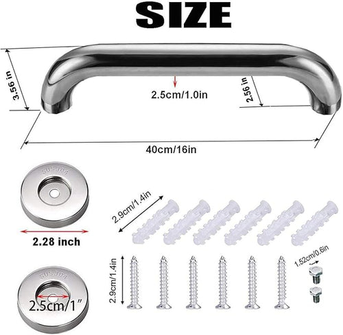 16 Inch Stainless Steel Shower Grab Bar 2 Pack, Munzong Balance Handrail Shower Bar - Bathroom, Bathtub Mounted Safety Hand Support Rail, Handicap, Elderly, Disabled, Injury, Senior Assist Bath Handle