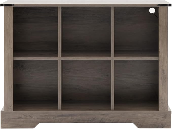 6 Cube Bookcase, Wooden Cube Storage Organizer Shelf, Grey Horizontal Book Shelf with LED Lights, Freestanding Display Cabinet for Living Room, Hallway TV Stand for Entryway