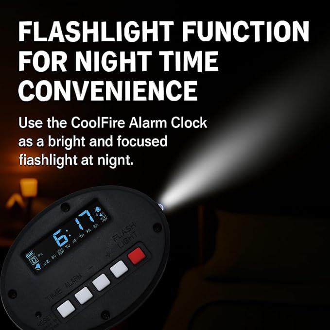 Coolfire – Vibrating Alarm Clock for Heavy Sleepers | Auto Set Bed Shaker Super Loud Alarm Clock Under Pillow | Auto Set, Auto DST | Cordless Rechargeable, Hearing Impaired, LCD Backlight