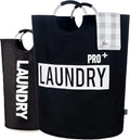 Caroeas Super Large 150L Laundry Basket Pro, Waterproof Laundry Hamper, Collapsible Laundry Basket Easy Storage, Clothes Hamper Stands Up Well, Laundry Bag with Padded Handles (Black)