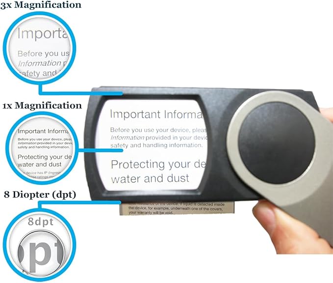 EasY Magnifier Premium Pocket Magnifying Glass with LED Light 3.0X (300%); Small Hand Held Lighted Magnify Glasses for Reading Tiny Print, Menu, Pill Bottles; Visually Impaired A Low Vision Aid