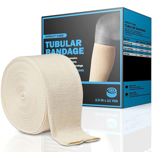 EVERLIT Elasticated Tubular Support Bandage | Stockinette Tubing for Large Arm, Knees, Legs | Light to Moderate Compression Bandage Roll For Tissue Support (Size E | 3.5" x 11 yd)