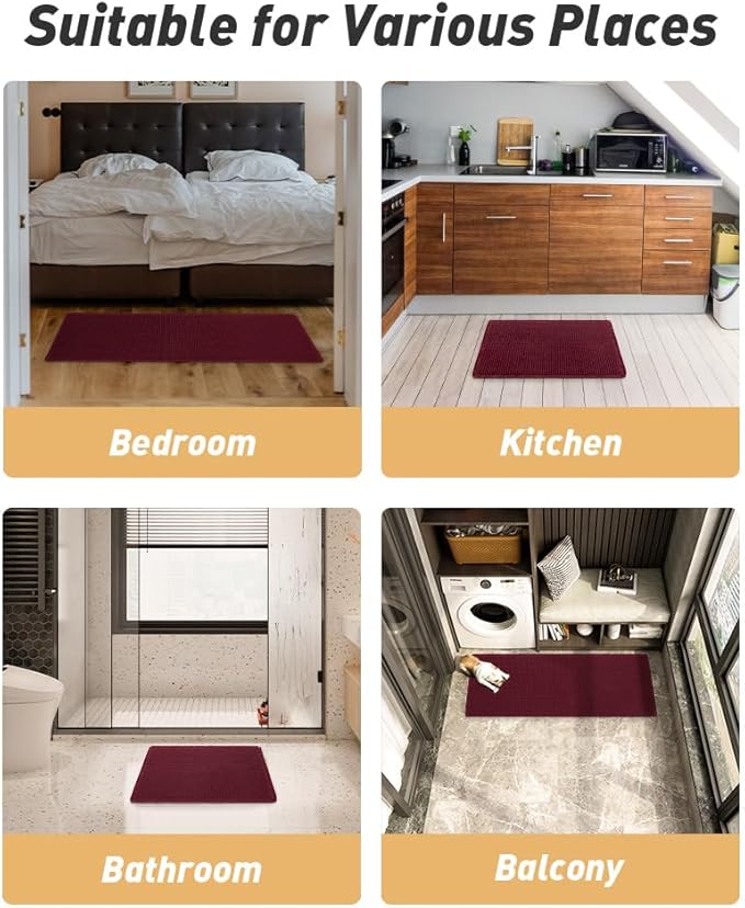 Upgraded Christmas Waffle Bath Mat, Super Absorbent Non Slip Bath Mats for Bathroom Floor, Machine Washable Bathroom Rugs with Tassels, Rubber Backed Bathroom Mats, Ultra Soft, 18" x 30", Burgundy