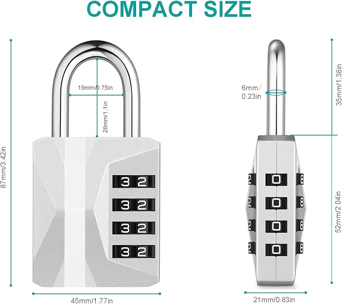 ZHEGE Locker Lock, 4 Digit Combination Lock [2023 Locker Trend] Gym Lock with White Code, Heavy Duty Combo Padlock Outdoor for Gate, Fence, Shed, Garage, School Locks (Silver, 1 Pack)
