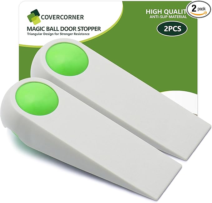 Door Stoppers for Bottom of Door, Rubber Door Stopper Wedges, Door Holders for All Types of Surfaces, 2 Pack Magic Ball Door Stops, 3.9 inch, Beige and Green