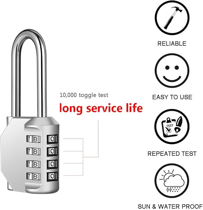 2 Pack disecu 2.2 Inch Long Shackle Combination Lock, 4 Digit Outdoor Waterproof Padlock for School Locker, Gym Locker, Storage Unit, Gate, Fence, Toolbox, Cabinet (Silver)