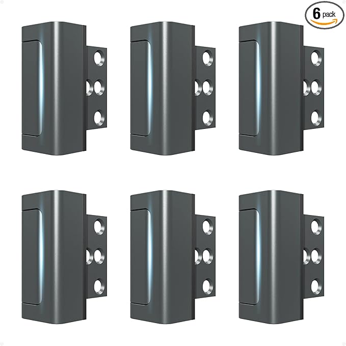 6Pack Home Security Door Reinforcement Lock, Childproof Safety Door Lock Latch Inside Stopper, Add High Security to Prevent Home Unauthorized Entry, Aluminum Construction Finish Grey