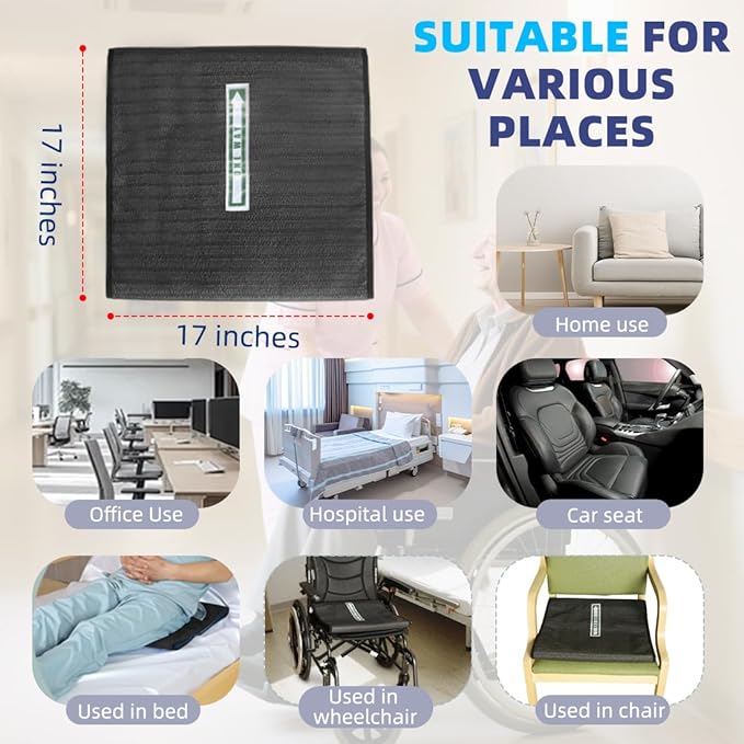 One Way Transfer Support Tubular Seat Cushion, Fall Prevention for Eldery in Chair or Wheelchair, Excellent Non-Slip Seat Cushion in Car Seat and Office Chair (Black, Without Handles(17"x17"))