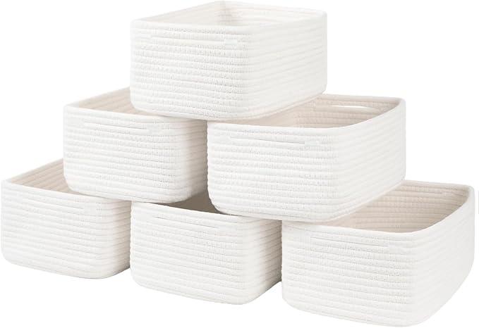 6 Pack Storage Baskets for Shelves, Small Baskets for Shelves, Cute Decorative Storage Bins, Organizer Basket for Gifts Empty, 11.8''Lx7.8''Wx4.7''H-White