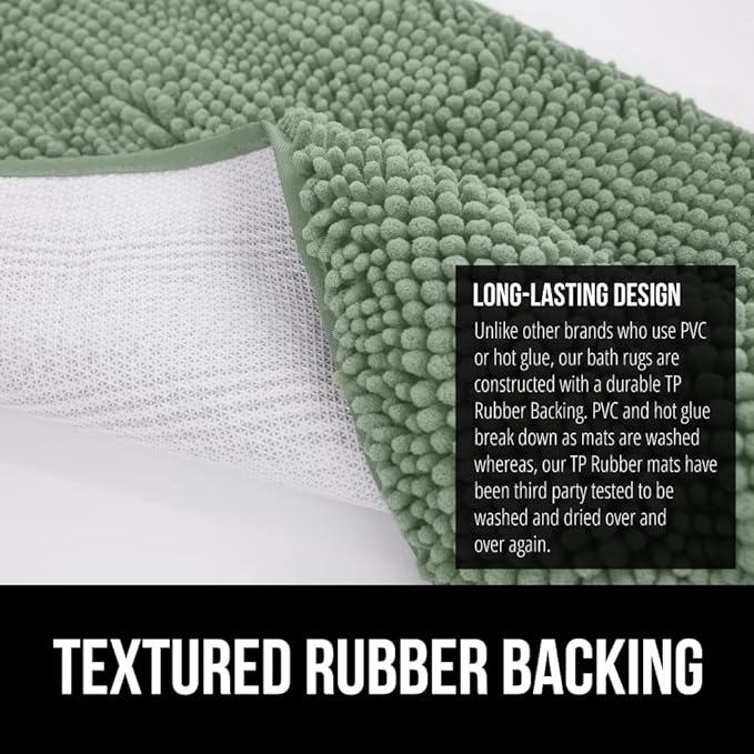 GORILLA GRIP Bathroom Rug Sets, Soft Chenille 2 Piece Area Rugs Set, Toilet Base Mat and 30x20 Carpet, Absorbent Microfiber Washable Mats Dry Quickly, Home Décor and Bath Room Accessories Sage Green