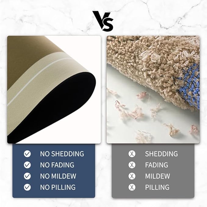 Bath Mat, Bathroom Mat Rugs Super Absorbent Shower Mats Non Slip Quick Dry Thin Rubber Mats for Bathroom Floor Fit Under Door, Shower Rug for Bathtub, Shower, Brown