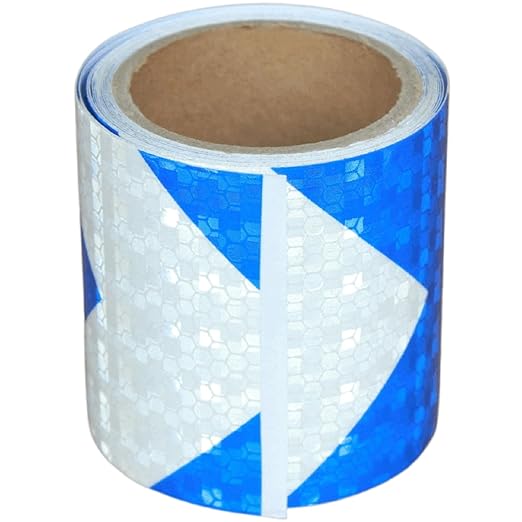 Blue and White Reflective Tape Outdoor Waterproof 3 inch X 10 feet, High Visibility Hazard Conspicuity Safety Industrial Marking Tape