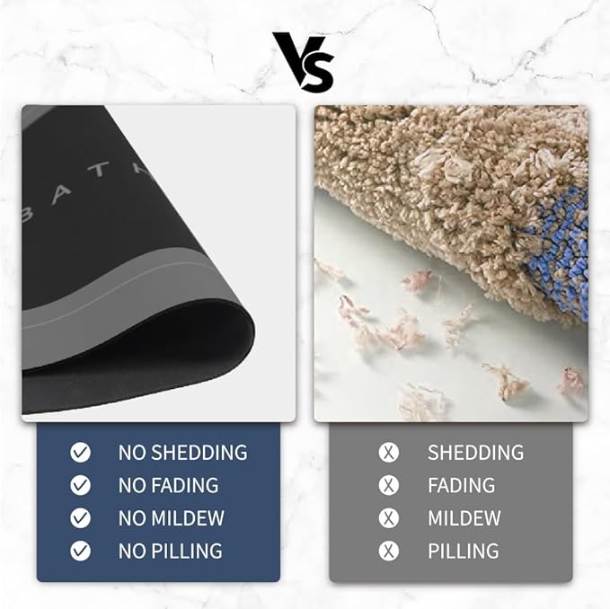 Bathroom Mat Rugs Super Absorbent Shower Mats Non Slip Quick Dry Thin Rubber Mats for Bathroom Floor Fit Under Door, Shower Rug for Bathtub, Shower, Dark Grey