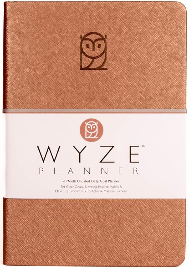 Undated Daily Planner – 6-Month A5 Productivity Organizer with Full Page Per Day, Hourly Schedule, Goal Setting, Habit Tracker, Weekly & Monthly Pages – Hardcover Time Management Notebook (Rose Gold)