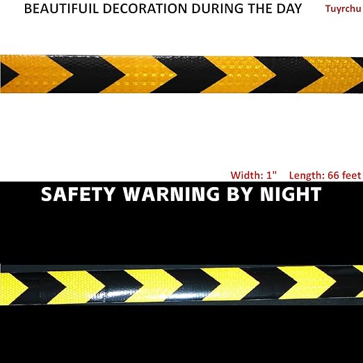 Yellow Black Reflective Tape Outdoor Waterproof 1 inch X 66 feet, High Visibility Hazard Conspicuity Safety Industrial Marking Tape