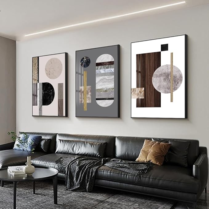 QKF Large Abstract Bright Canvas Framed Wall Art Decor For Living Room For Wall Modern Posters & Prints Bedroom Office Artwork For Home Geometry Round Square Paintings（20"X28"X3 pieces）