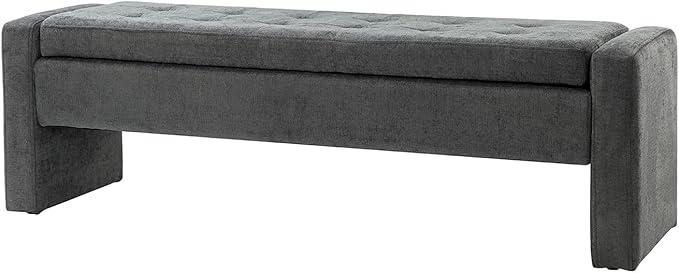 55" Modern Upholstered Storage Bench with Tufted Seat, Fabric Ottoman Bench for Bedroom, Entryway, or Living Room, Soft Close Hinge,Charcoal