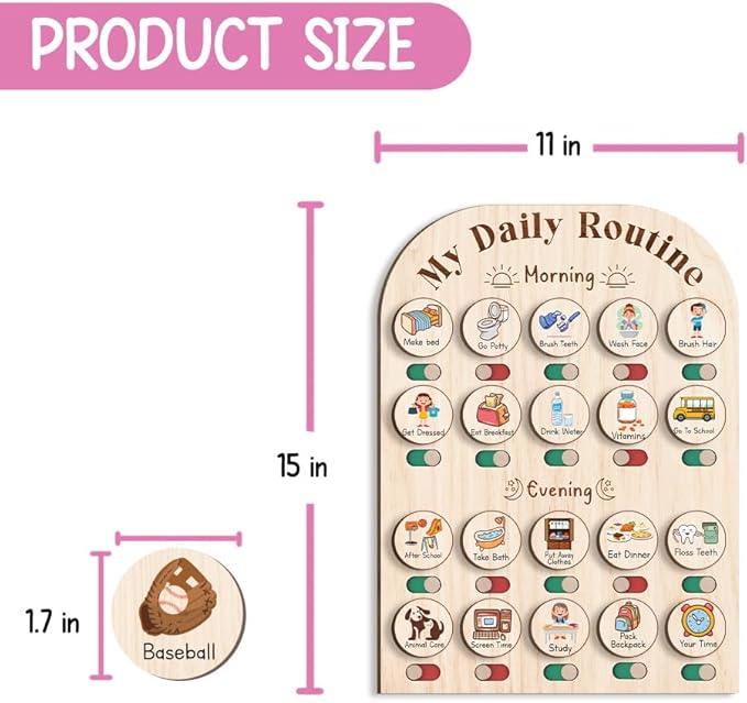Wooden Daily Routine Chart 11x15", to Do Chart for Kids, Wooden Chore Chart for Kids, Routine Chart for Toddlers, Morning Bedtime Routine Chart for Toddlers