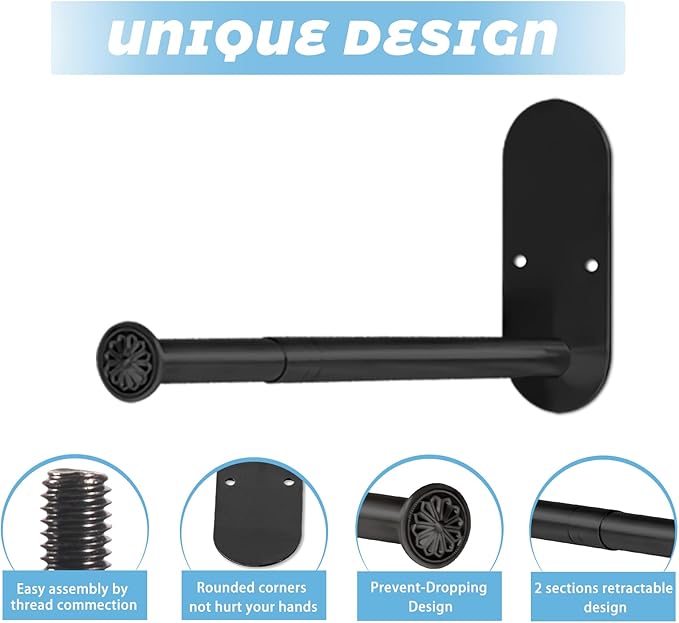 2-Section Stainless Steel Clothes Hanger Storage, Retractable Space Saving Clothes Hanger Storage Organizer, Wall Mount Clothes Rack Organizer, Adhesive or Drilling Installation (Black)