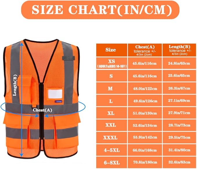 A-SAFETY High Visibility Safety Vest Reflective,Hi vis Working Vest,Orange Medium