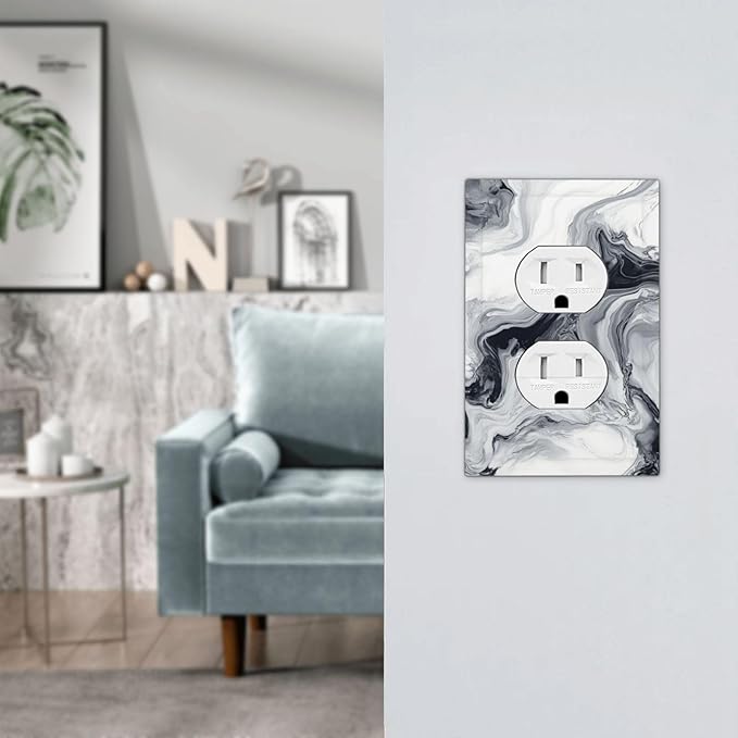 Abstract Marble Ink Texture Grey Marble Print Outlet Covers 1 Gang Duplex Light Switch Cover Decorative Switch Plates Electrical Receptacle Faceplate Wall Plate for Bathroom Kitchen Decor