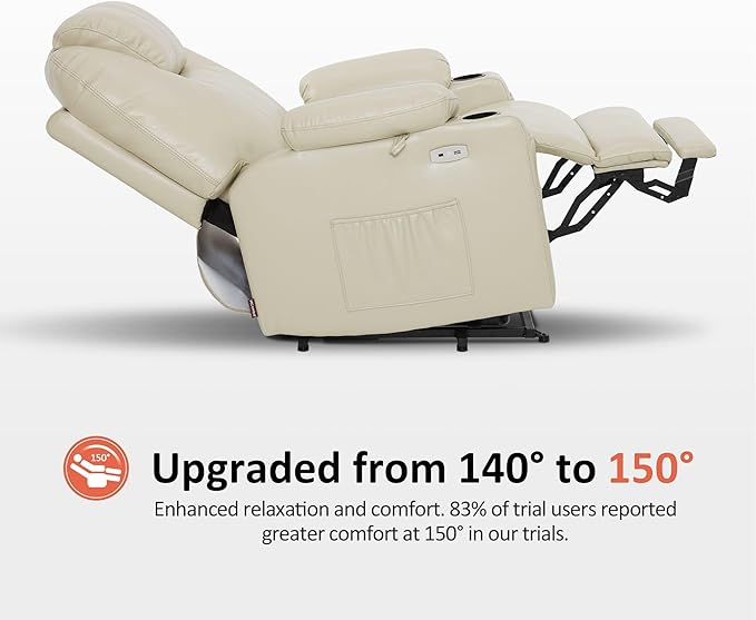 MCombo Oversized Power Lift Recliner Chair for Elderly, Lift Chair with Heat and Massage for Big and Tall, USB&Type C Ports, Cup Holders, Faux Leather R7510 (Cream White, Large-Wide)