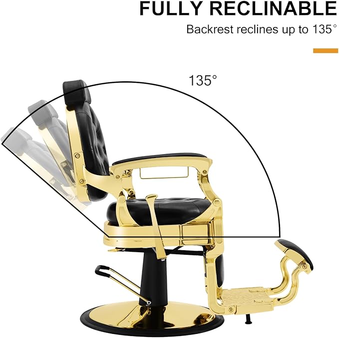 Artist hand Retro Barber Chair Heavy Duty Barber Chairs Vintage Salon Chair Hydraulic Recline Beauty Spa Styling Equipment Rounded Cushioning with Puckered Button (Gold)