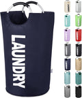 Large Laundry Basket Collapsible，Freestanding Clothes Hamper Bag with Handles – Tall Folding Dirty Laundry Bin，Sturdy Laundry Sorter for College Dorm，Laundry Room – 131L (Navy Blue)