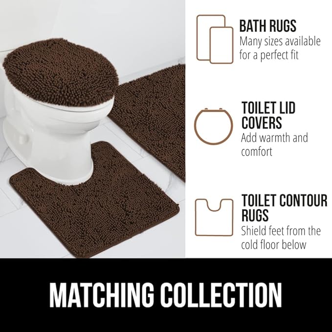 GORILLA GRIP Bathroom Rug Sets, Soft Chenille 2 Piece Area Rugs Set, Toilet Base Mat and 30x20 Carpet, Absorbent Microfiber Washable Mats Dry Quickly, Home Decor and Bath Room Accessories, Brown