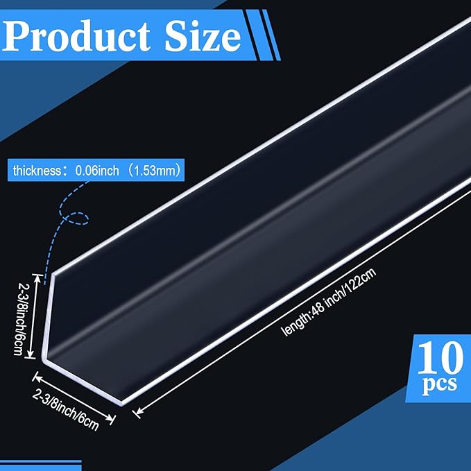 Sasylvia 10 Pcs 2-3/8 x 48 Inches Wall Corner Protector Guards, Avoid Scratching Scuffs, Vinyl Corner Trim Molding, Ease Install and Cleaning for Door Countertop Furniture Cabinet Protection (Clear)