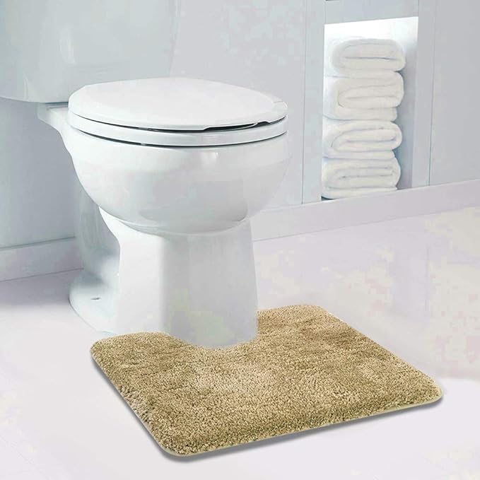 Walensee Contour Rug (20x24, Sand) Non Slip Bath Mat for Bathroom - Water Absorbent Soft Microfiber Shaggy Mat - Machine Washable - U Shape Toilet Rug